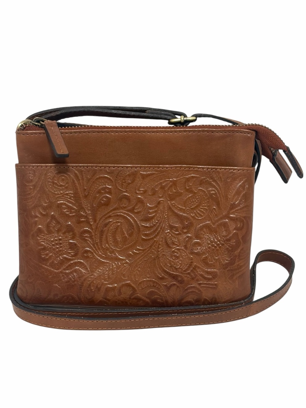 Hand Tooled Brown Leather Mini Minimalist Crossbody - NWOT